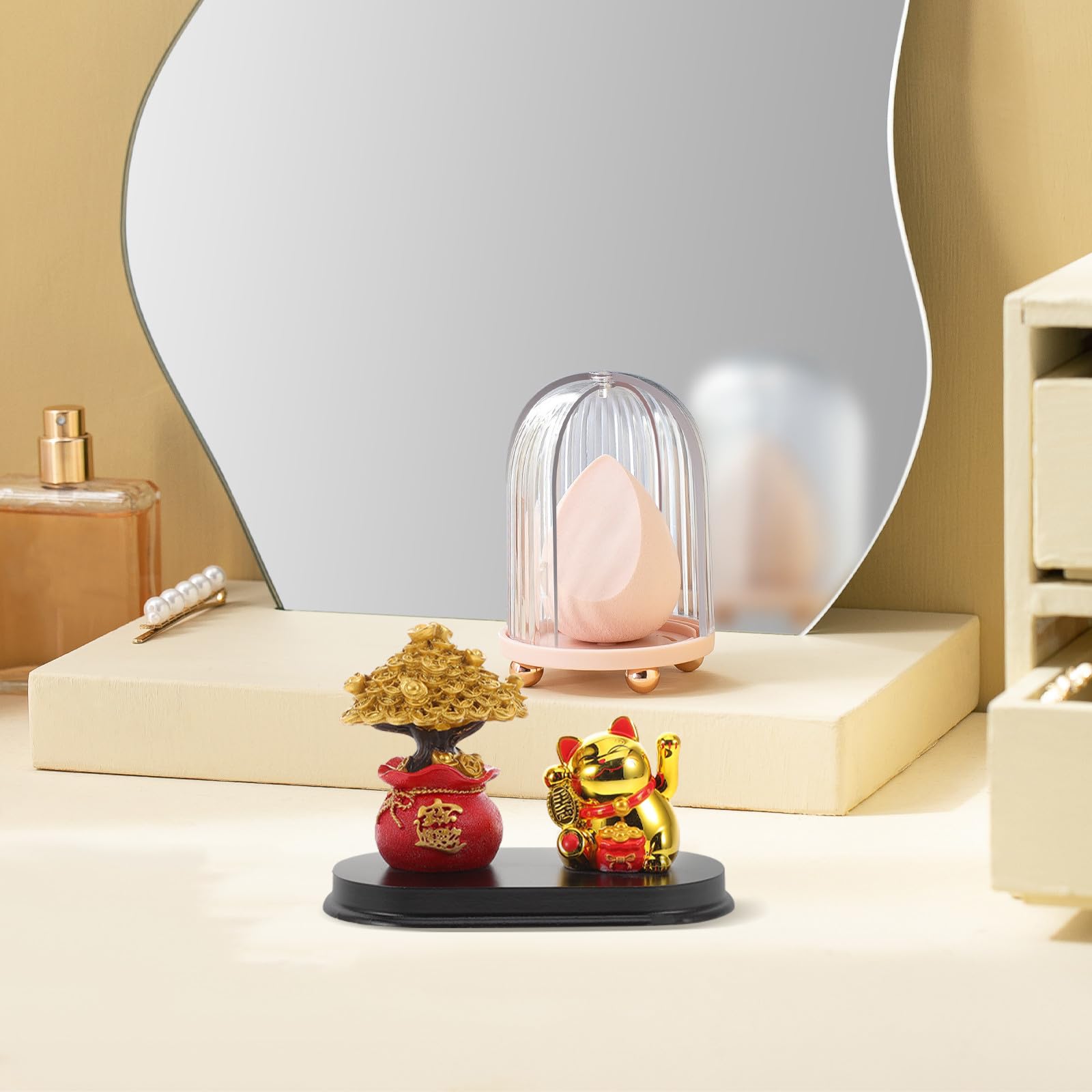 Cabilock 3 Piezas Adorno de Gato Dorado para Escritorio y Hogar, Figura