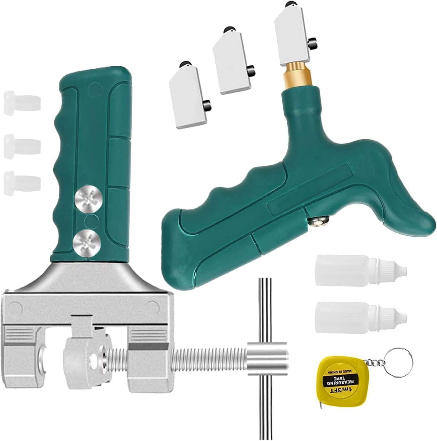 Glass Cutter Tool Ceramic Tile Opener, 2 in 1 Hand Grip T-Type Floor Tile Breaking Divider Kit with 2 Bonus Blades and Tape Measure Manual Push Cutting Tool for Tile, Glass, Mirror-image-25