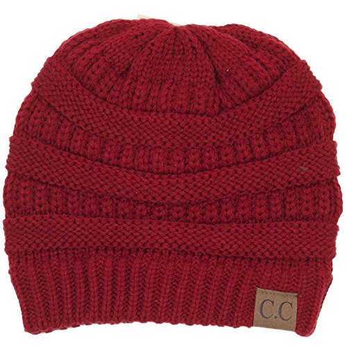 By Summer C.C Warm Soft Cable Knit Skull Cap Slouchy Beanie Winter Hat (Red)