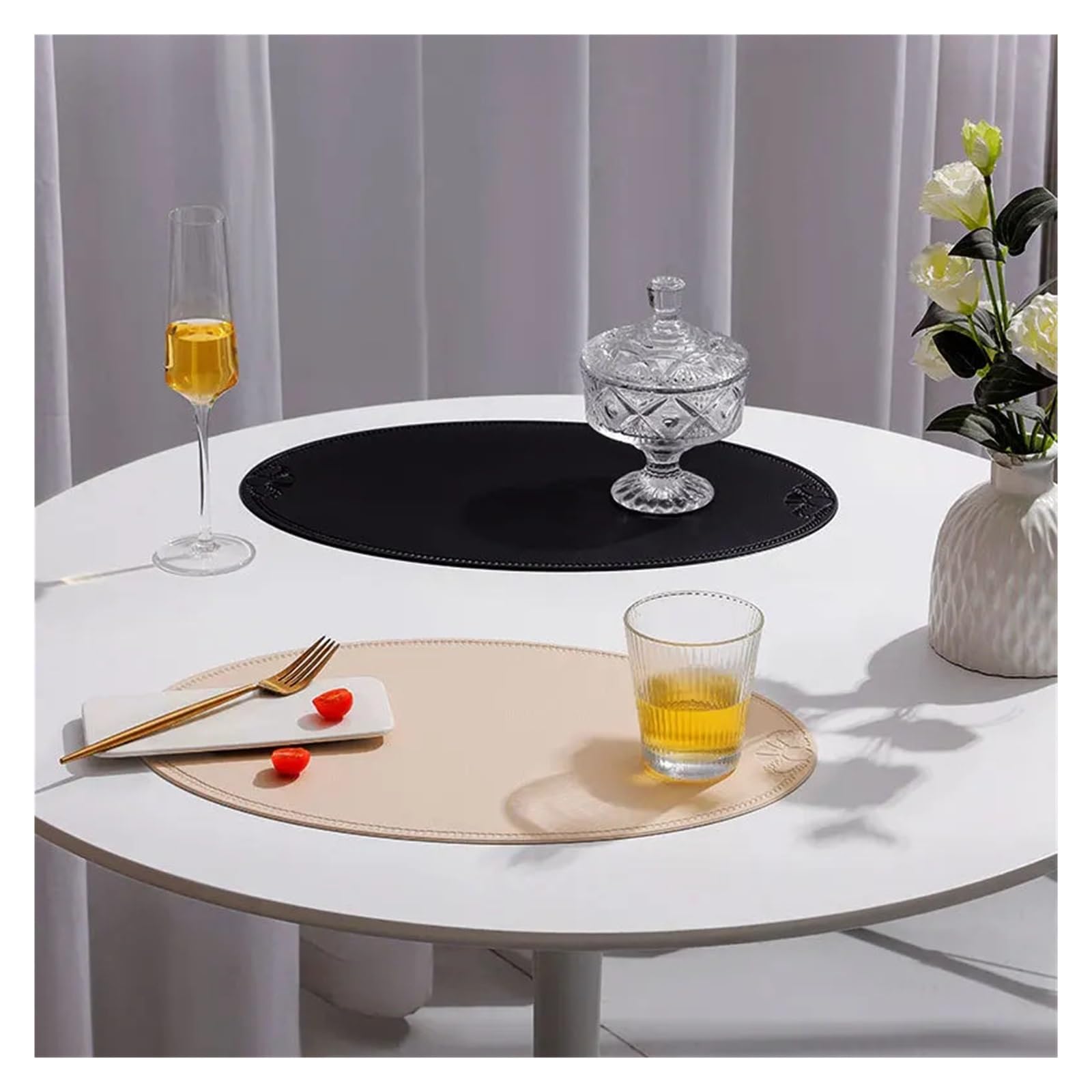 1/4/10 pièces Napperons Ovales Intérieur Extérieur Noir Faux Cuir Napperon Réversible Imperméable Tapis de Table Patio(RE Pink,10pcs 30x45cm)