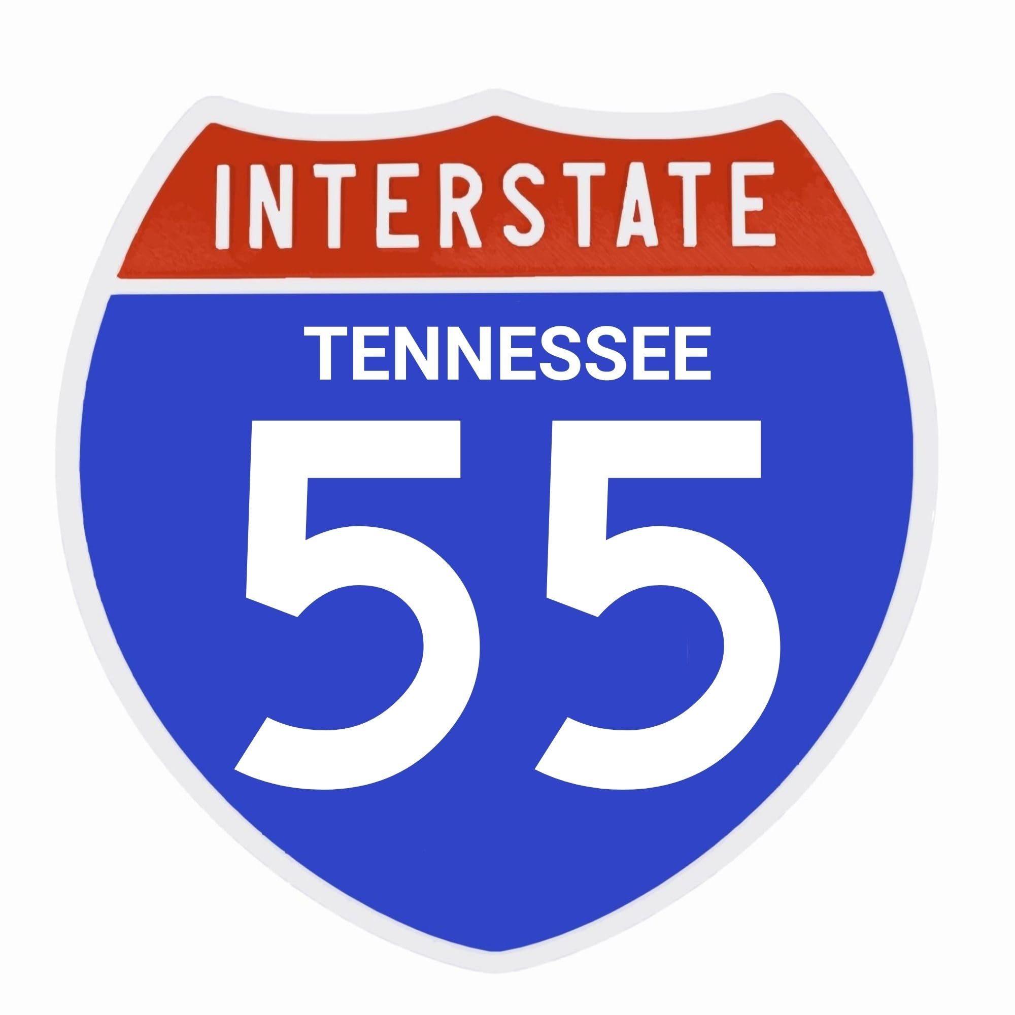 Interstate 55 Road Sign Replica Personalized Travel Sign Board Home Office and Workspace Decor Blue Red Background with