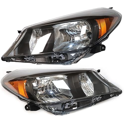 TBVECHI 1 Pair Headlight Assembly Compatible with 2012 2013 2014Toyota Yaris/2012 2013 2014 Vitz Hatchback, Driver&Passenger Sldes Halogen Headlamp Replacement Headlight Lens（Left&Right）