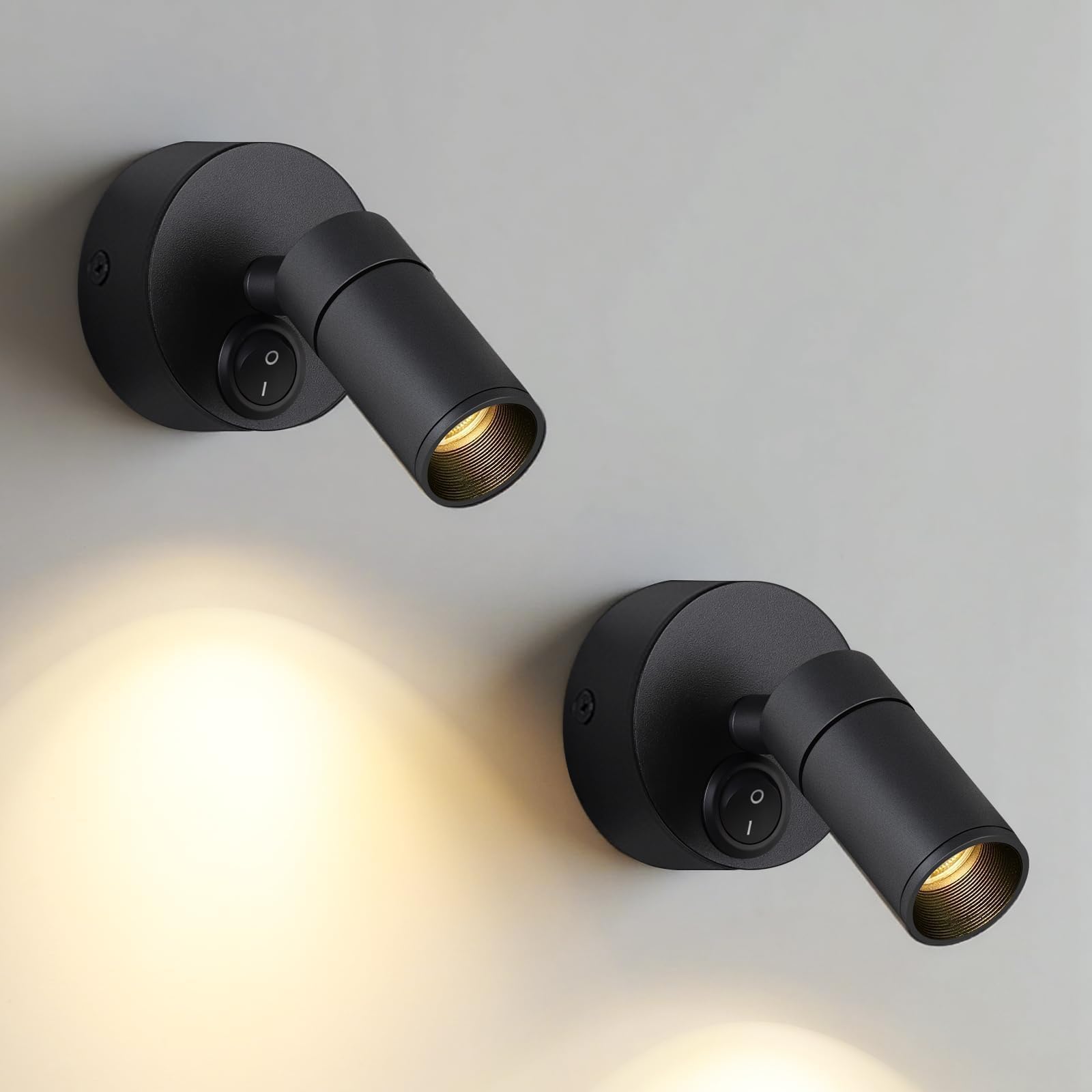 2pcs LED Indoor Wall Light, 3W Warm White 3000K Warm White Bed Lamp Adjustable Wall Spotlights with Switch for Bedroom Bathroom Hallway, Black