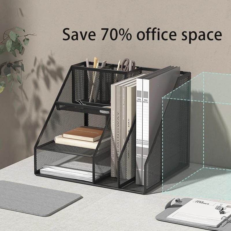 Portadocumenti Da Scrivania Organizer da scrivania con portadocumenti, organizer vassoi for lettere a 3 livelli, accessori in rete e spazio di lavoro Organizer Scrivania(White)