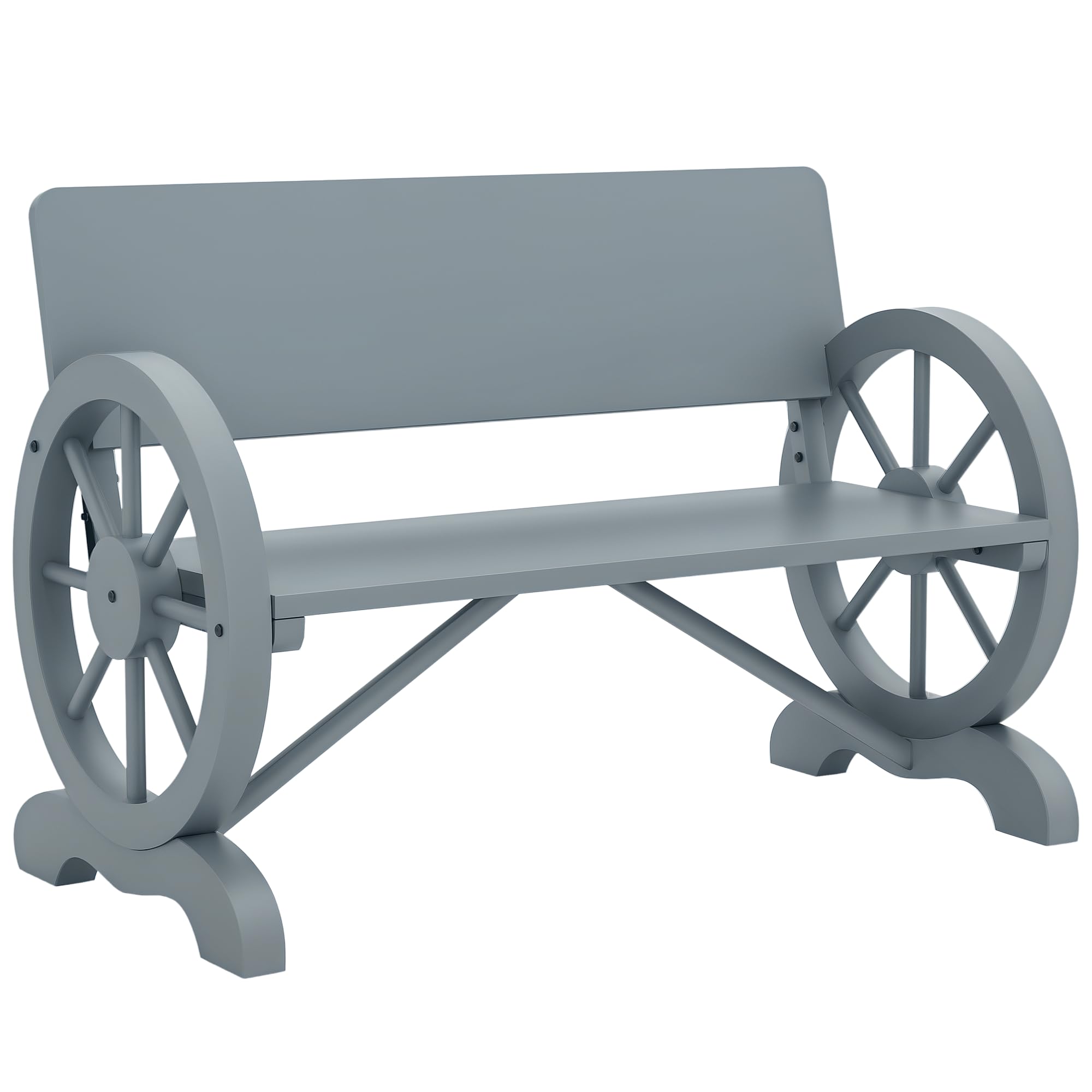 Outsunny Unisex Grey Wooden Garden Bench Outdoor Loveseat With High Back,