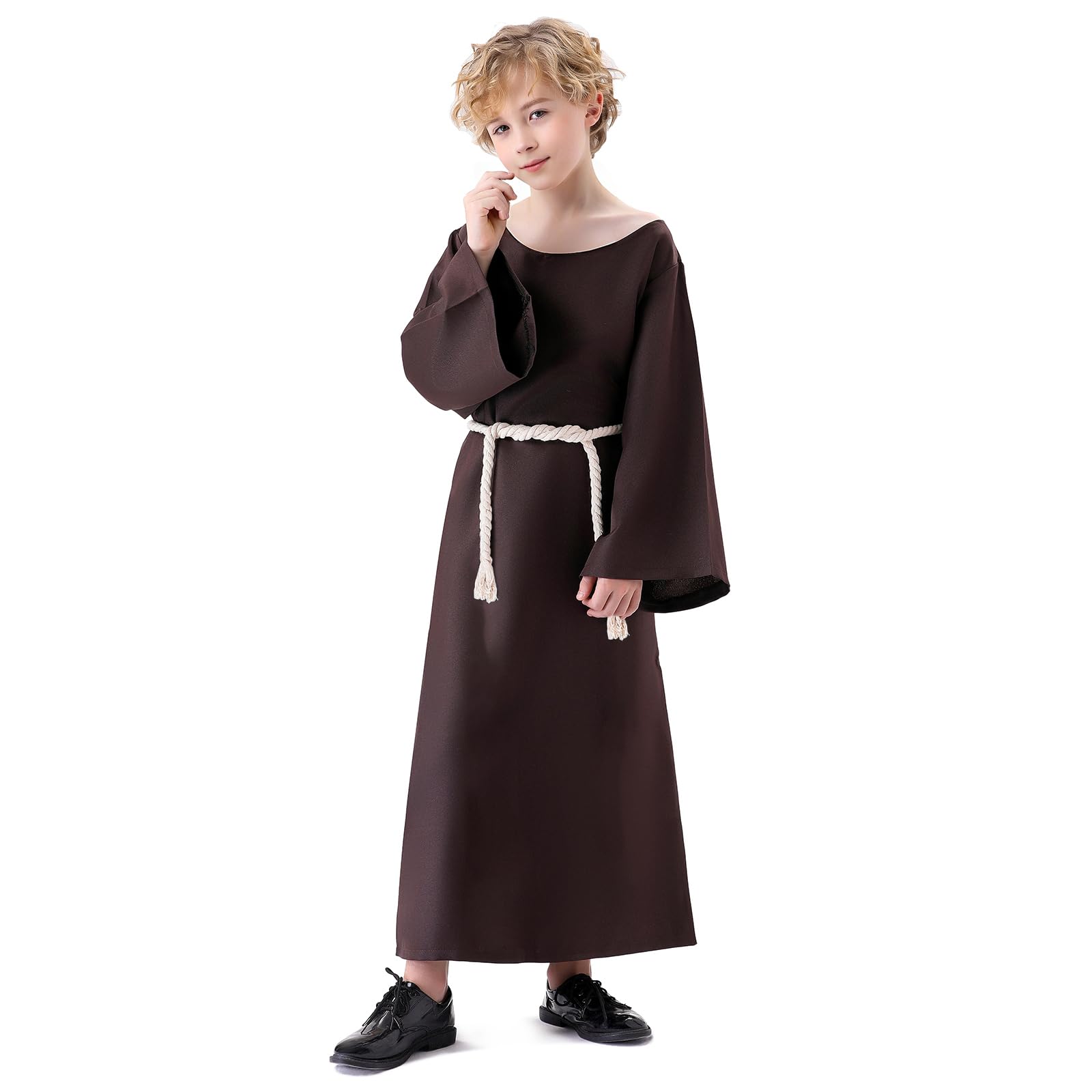 Costumi Halloween Bambini Costume Carnevale Veste Medievale con Cappuccio Croce e Corda Costumi Ideale per Bambini Halloween Carnevale