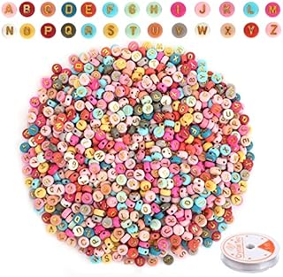 1000 Pcs Acrylic Letter Beads for Bracelets Multi-Color Alphabet Beads A-Z Sorted,7mm Letter Beads Bulk for Jewelry Bracelet Making with a Roll Wire