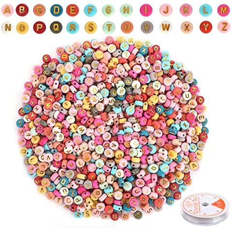 1000 Pcs Acrylic Letter Beads for Bracelets Multi-Color Alphabet Beads A-Z Sorted,7mm Letter Beads Bulk for Jewelry Bracelet Making with a Roll Wire Cover