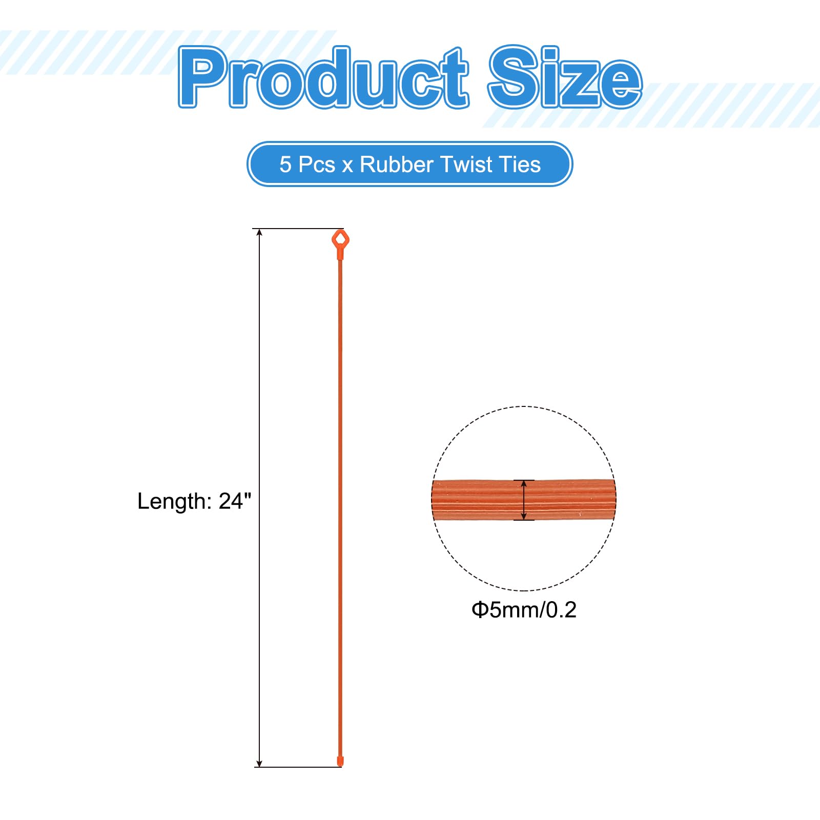 PATIKIL Rubber Twist Ties, 24 Inch Silicone Reusable Twist Ties Heavy Duty Bendable for Bundling Holding 5 Pcs, Orange - Image 2