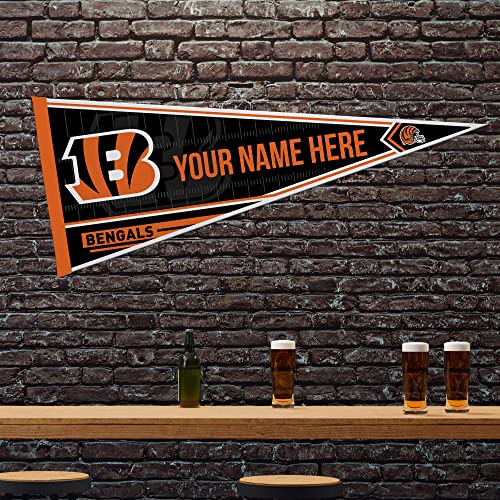 Image of Rico Industries NFL Football Cincinnati Bengals Personalized - Custom 12 inch x 30 inch Soft Felt Pennant - EZ to Hang