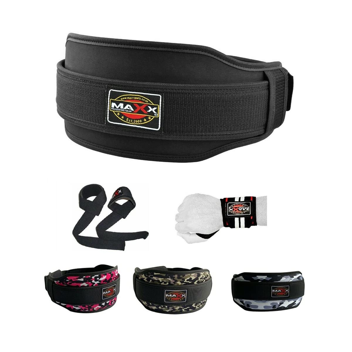Weight Lifting Belt Gym Training Neoprene Fitness Workout Double Support Maxx N (S, Black)