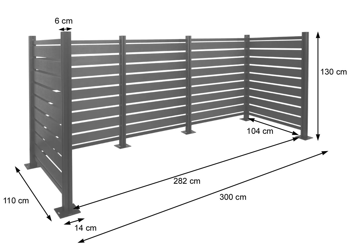 Recinzione fendivista bidoni box spazzatura rifiuti HWC-K57 alluminio aspetto legno 130x300x110cm - antracite