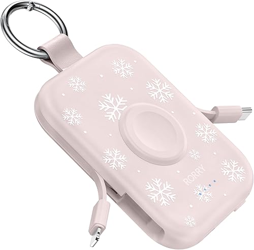 Miniatura 26 de RORRY Cargador portátil, cargador portátil de 5000 mAh con cables integrados, llavero de viaje para Apple Watch Ultra/11/10/9/8/7/6/SE, iPhone Azul