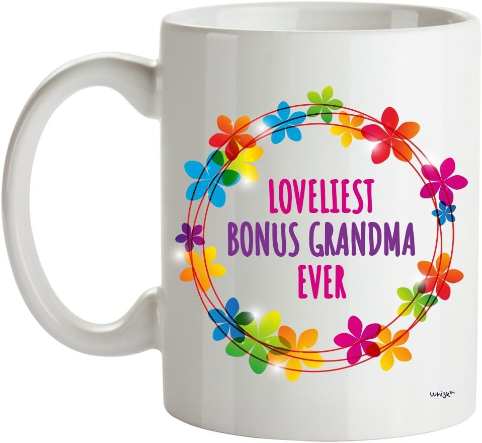 Step Grandma Coffee Mug - Bonus Grandma Loveliest Ever - Birthday, Christmas, Mother's Day, Valentine Gift For Step Grandmother - 11 Oz Novelty White Cup By Whizk MFLEA003