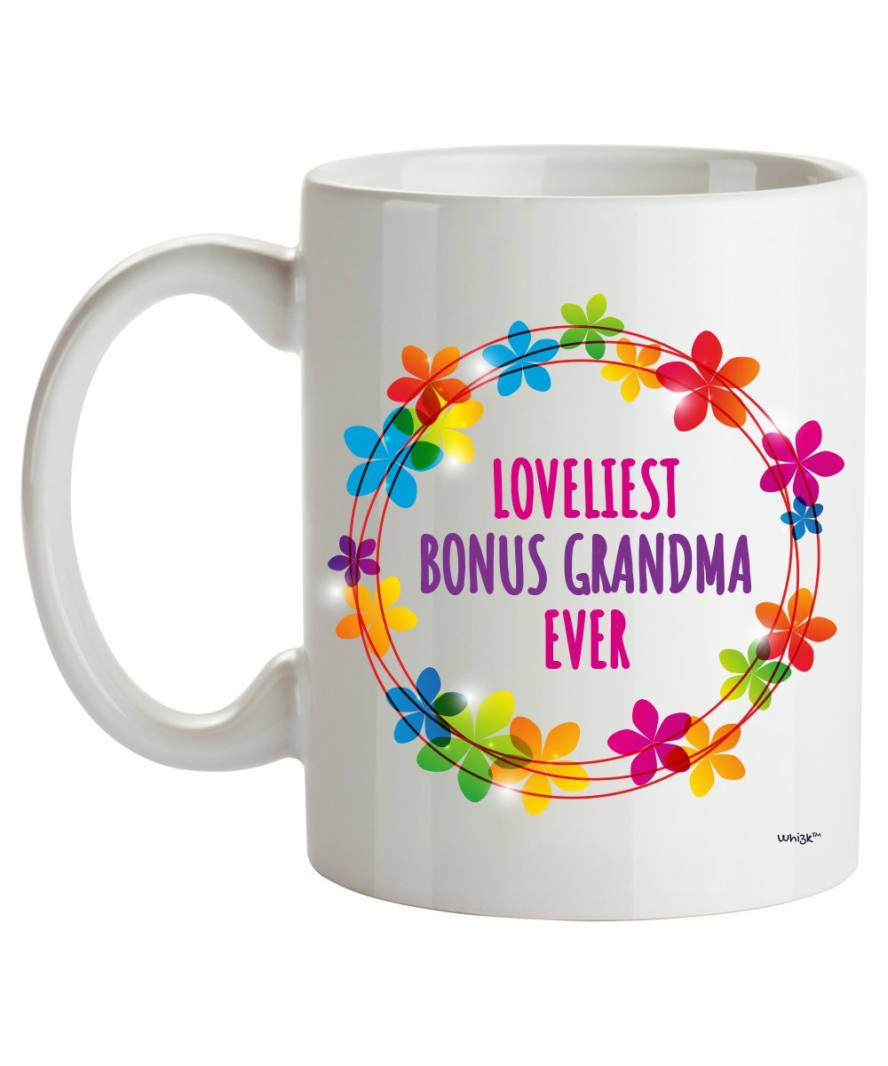 Step Grandma Coffee Mug - Bonus Grandma Loveliest Ever - Birthday, Christmas, Mother's Day, Valentine Gift For Step Grandmother - 11 Oz Novelty White Cup By Whizk MFLEA003