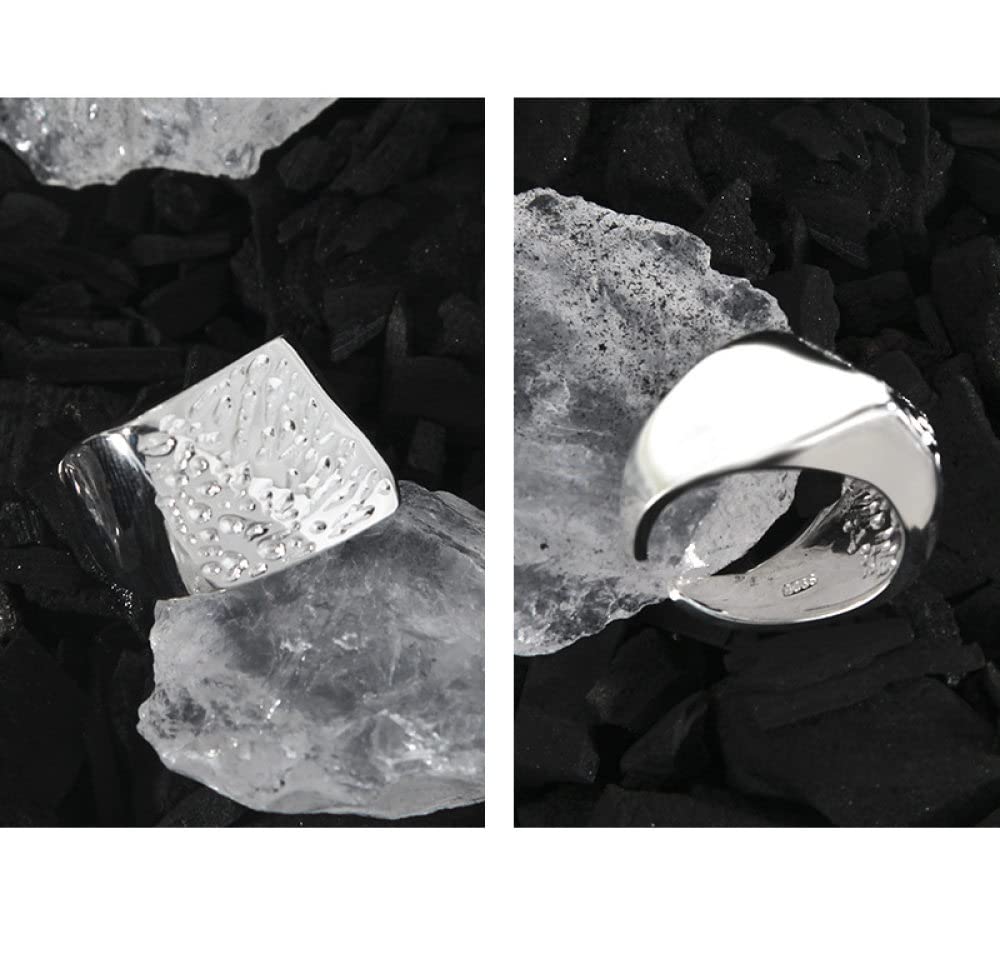 Ringe Silber, S925 Sterling Silber Quadratisch Gesprenkelter Ring Verstellbare Ringe Minimalistischer Offener Ring Silber Daumenring Ewigkeitsring Hochzeitsanhänger Schmuck Geschenke Für Männer M