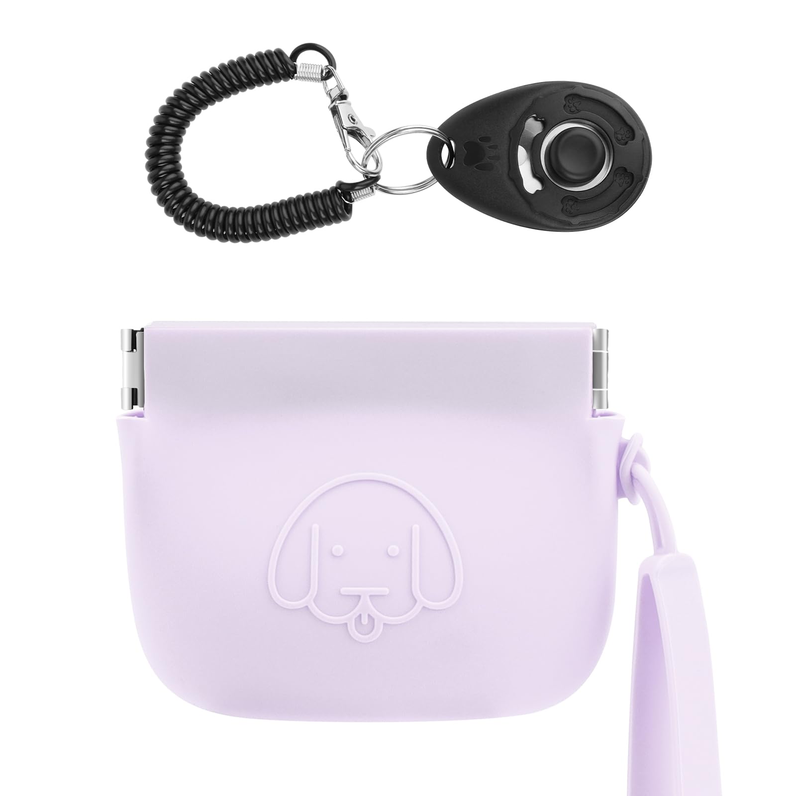 WALLFID Silicone Dog Treat Pouch Small Bag,Auto Closure,with Pet Training Clicker,Walking Bag for Dog and Cat,Pocket Size,Easy to Clean,Odorless,Travel Walking Bag (light purple)