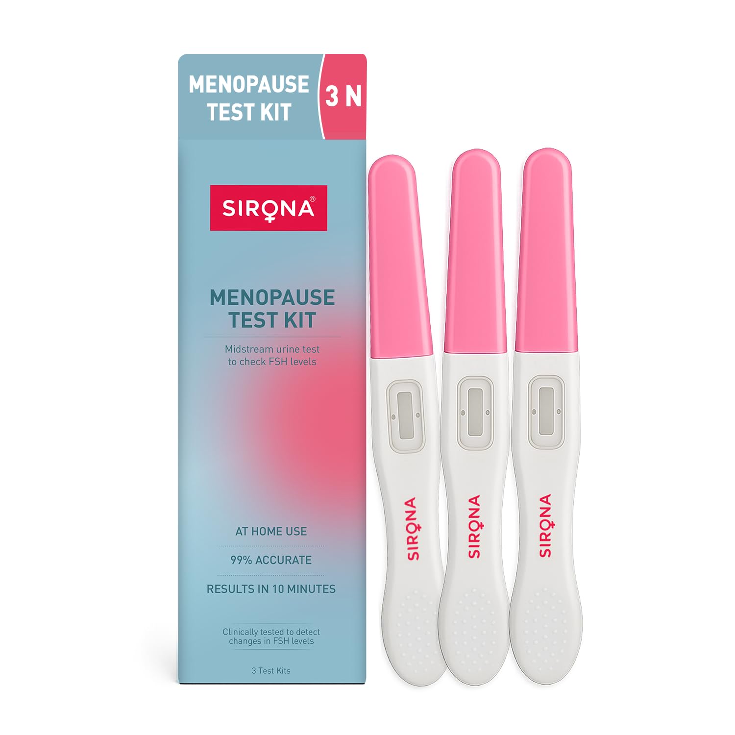 Sirona Menopause Testing Kit – (Pack of 3) | for Women Facing Menopause Symptoms like Hot Flashes, Night Sweats, Moods Swings | 99% Accurate FSH Urine Test for Perimenopause & Menopause Detection