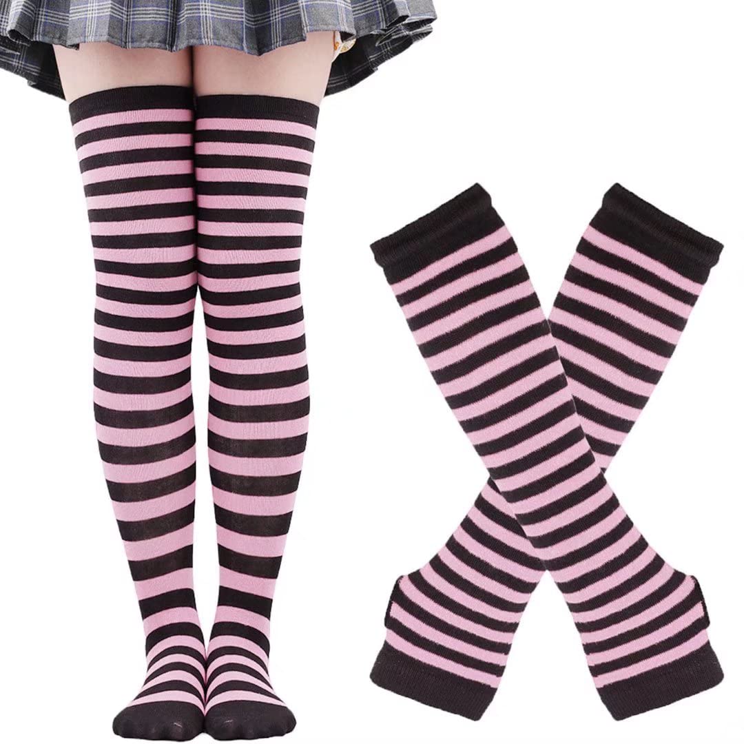 Women Long Fingerless Gloves Knitted Arm Warmers Thumbhole Stretchy Gloves