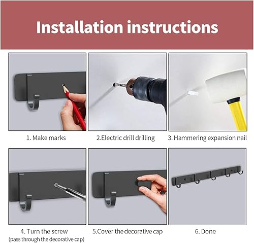 Miniatura 2 de Funvalley Surperfect Ganchos para colgar en la pared 2 unidades perchero de entrada con 5 ganchos de pared organizador de almacenamiento para cocina