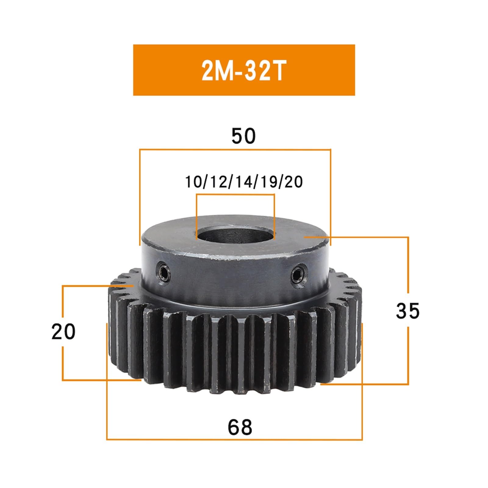 Bevel Gear Pinion Hardware Mechanical 1pcs Spur Gear 2M-32T/34T Gear Wheel Carbon Steel Teeth Height 20mm Gear Height 35mm(2M32T - Bore 19 mm)