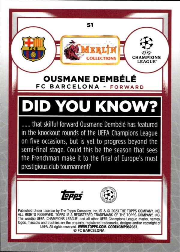 Topps Barcelona / Ousmane Dembele / デンベレ 2022-23 Topps Chrome FC Barcelona Ousmane Dembele #24 for