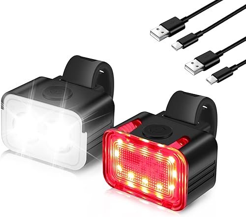 BORUIT Bike Light Set USB Rechargeable Super Bright LED Bicycle Lights Front and Back 56 Light Modes IPX6 Waterproof 650mah Lithium Battery Easy to