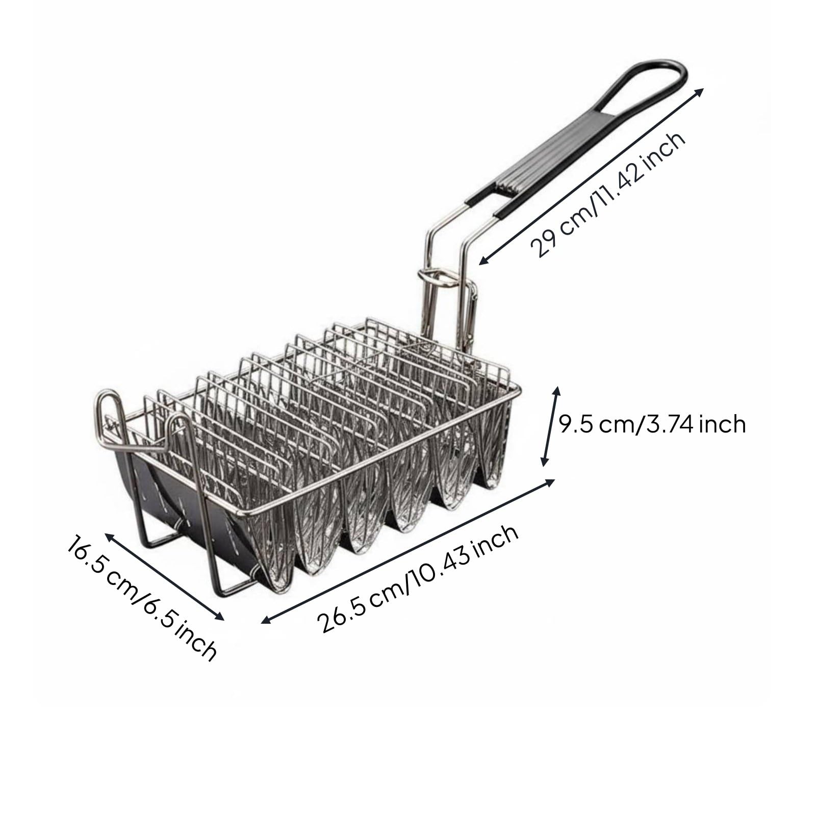 Cesta Freidora para Tacos Acero Inoxidable Cesta para Freír Tacos Cocción Eficiente Freidora de Tortillas de Taco para Cocineros, Desmontable 6-Grid V