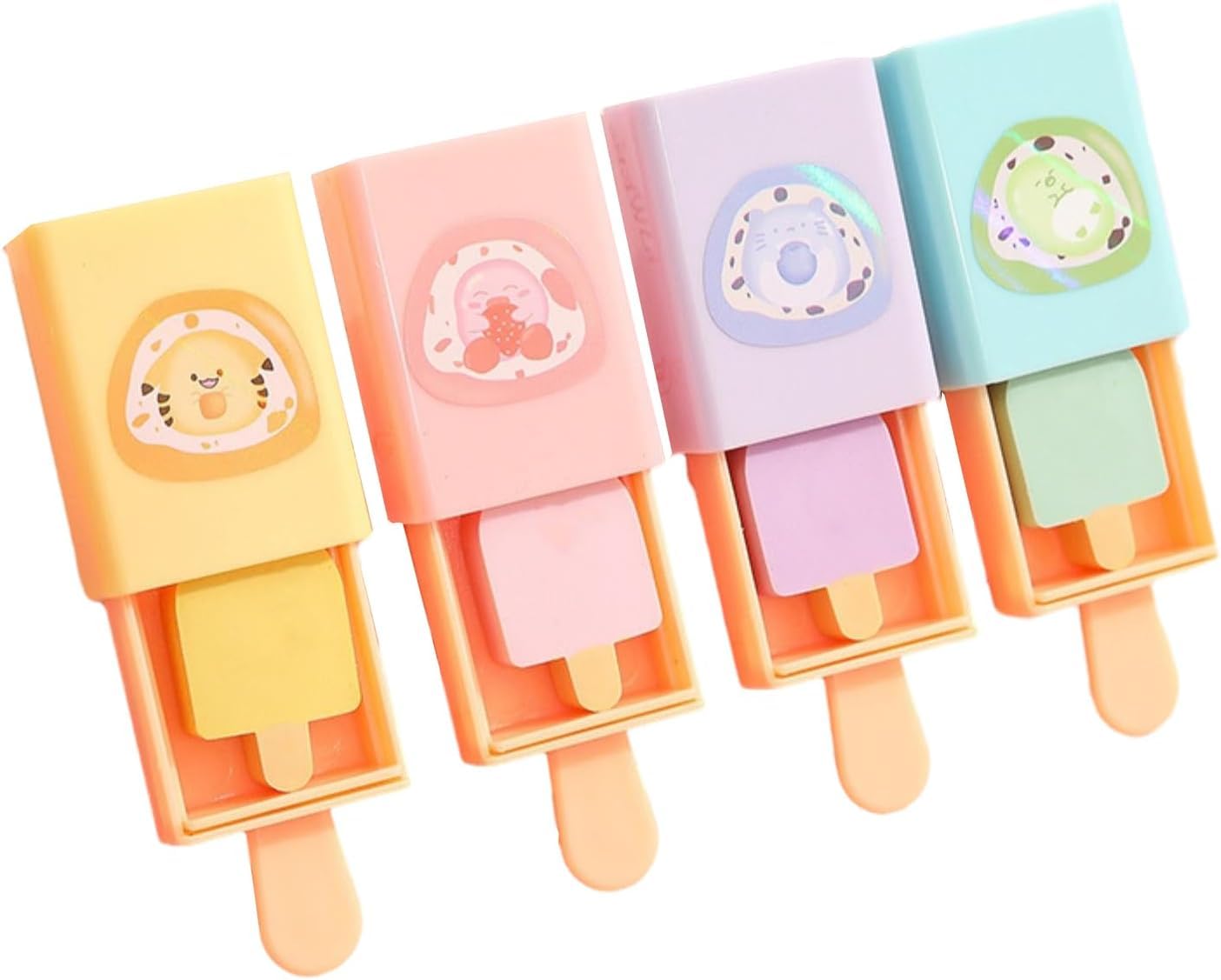 LUYAO 4PCS Popsicle Shaped Fun Magic Box Eraser, Cute Ice Cream Shape Rubber Eraser Easy to Clean, Fun Erasers for Girls Kids, School Student Prize Party Present