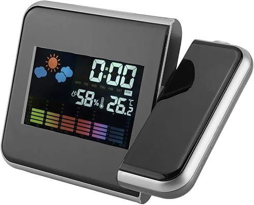 Reloj despertador de proyección, USB digital LED despertador pronóstico del tiempocalendariohumedad Proyector giratorio de 180 para el hogar (negro)