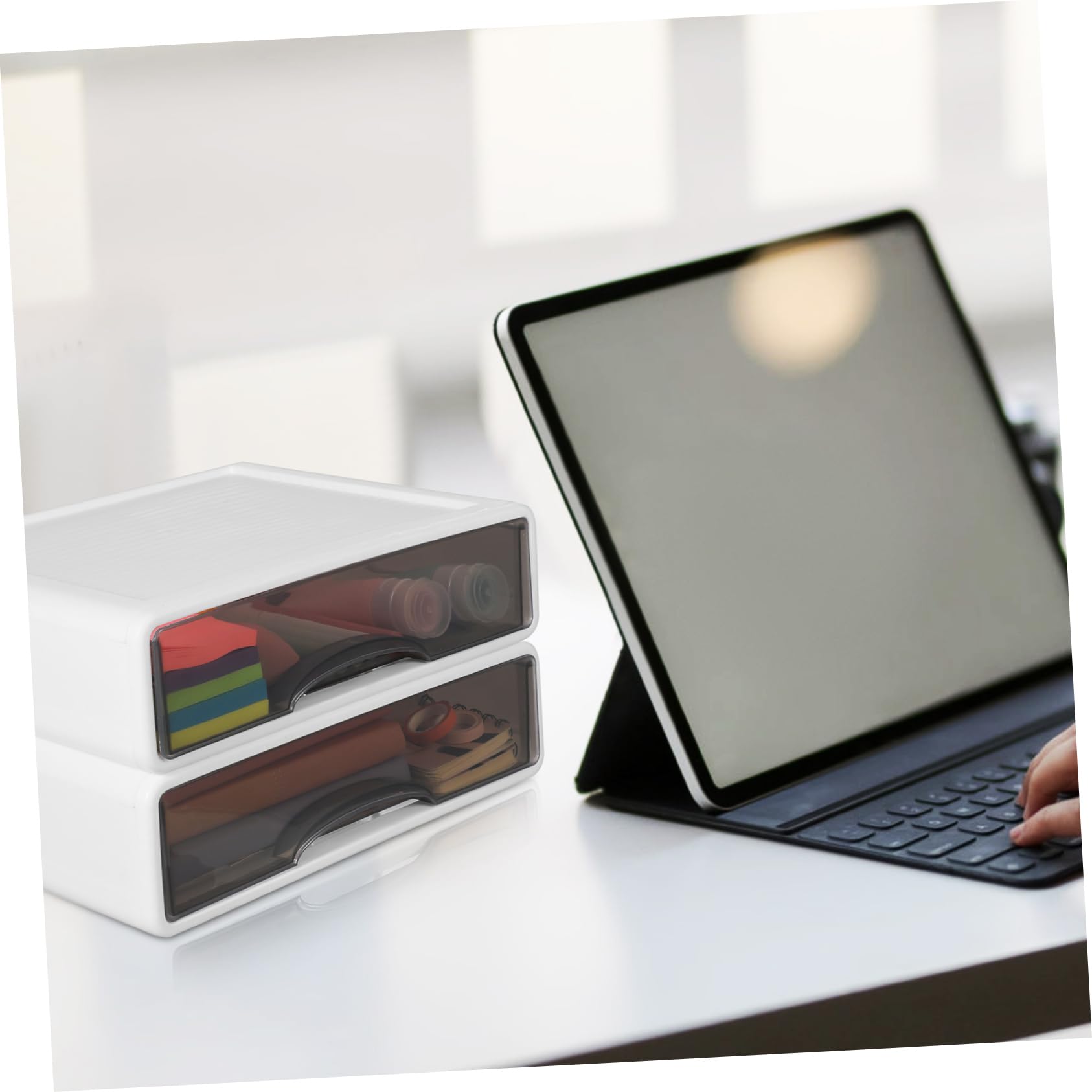 2pezzi Organizer Da Scrivania Impilabile Per Materiale Da Ufficio e Cosmetici Ampio Spazio Di Archiviazione Design Con Scorrevoli
