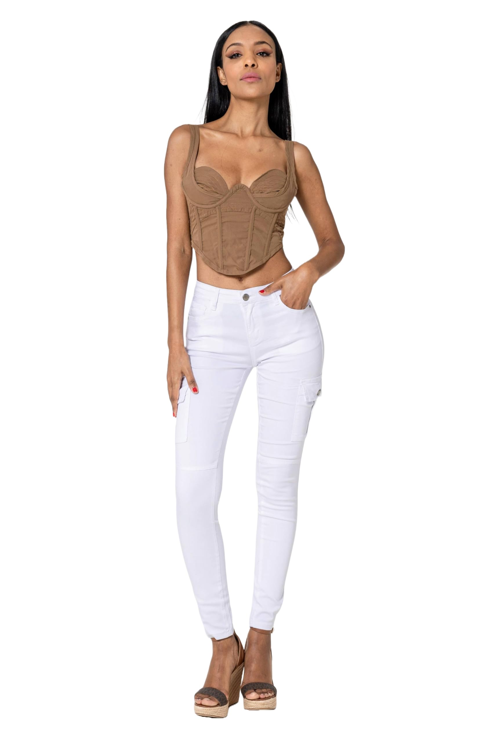 Nina Carter - S353 - Pantalon cargo pour femme - Sur mesure - Élastique - Look usé