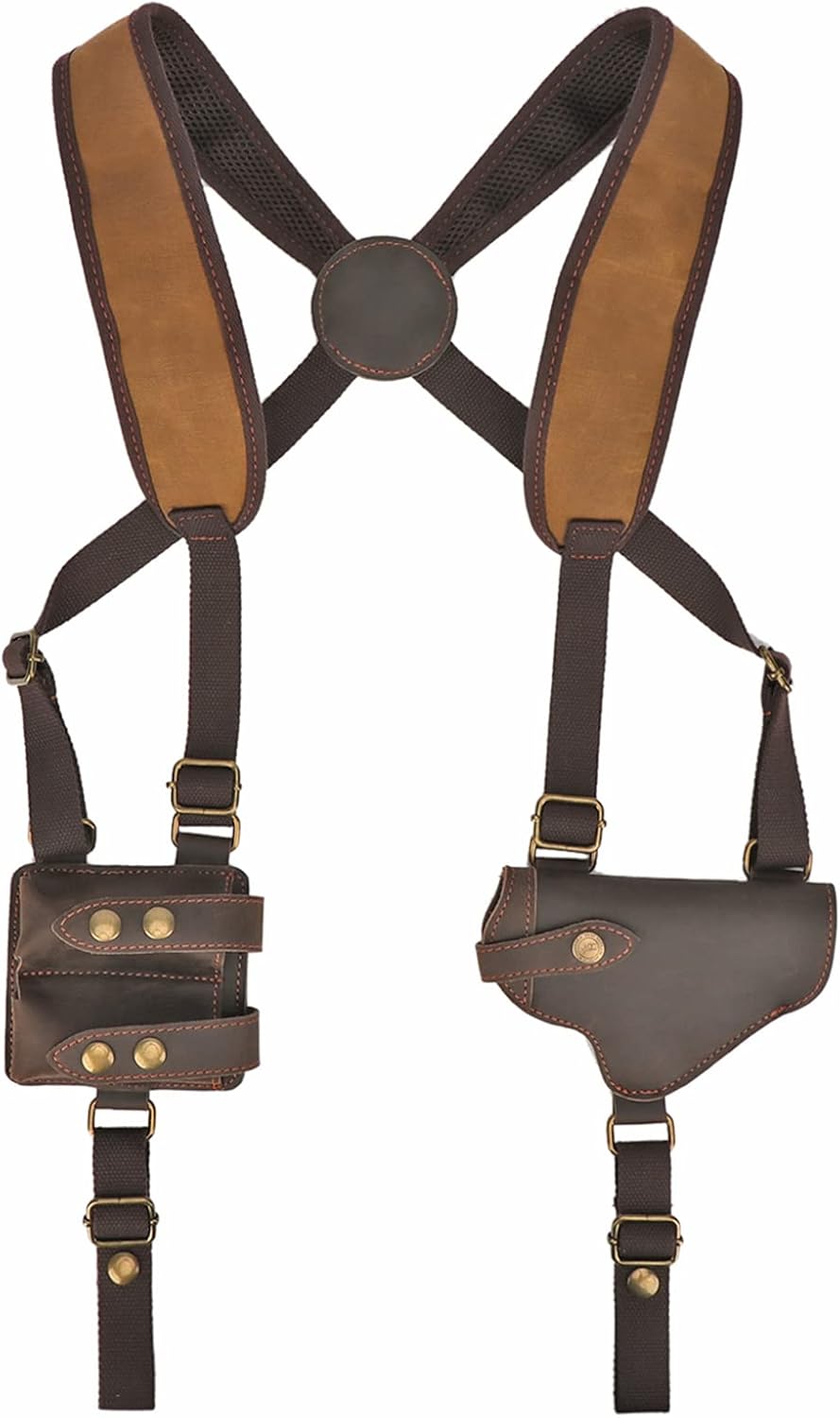 Tourbon Canvas  Leather Horizontal Shoulder Holster System with Double Magazine Pouch for Right Hand Draw Brown Tourbon Canvas  Leather Horizontal Shoulder Holster System with Double Magazine Pouch for Right Hand Draw Brown