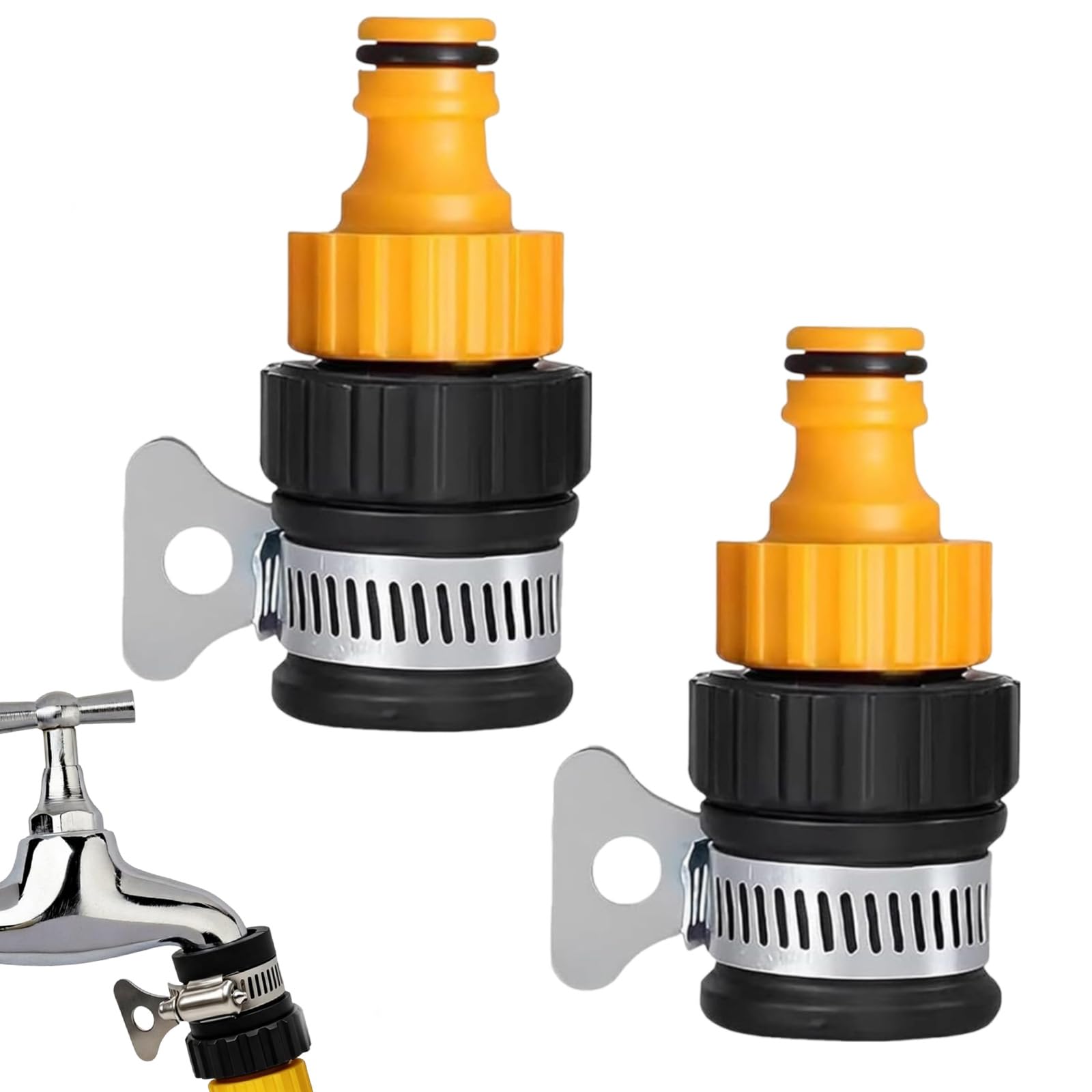 DXPETA Mixer Tap Hose Connector and Hose Tap Connector, Universal Tap Adapter for Garden Watering Car Washing Pet Bathing, Quick Connect Hose to Tap Connector with Yellow Nipple and External Thread