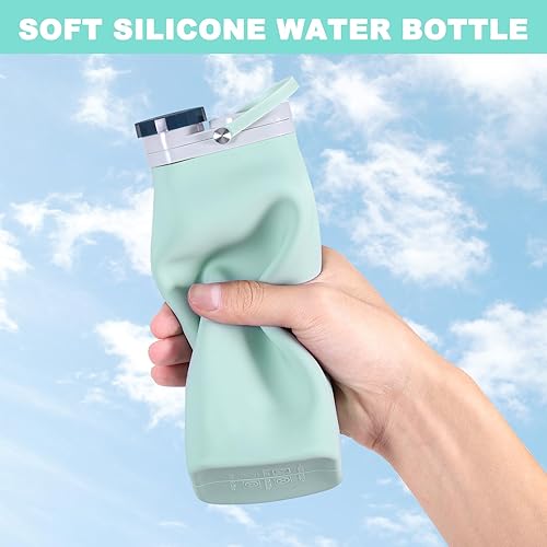 Miniatura 3 de PNEUICALLY Botella de agua plegable, reutilizable, plegable, sin BPA, botella de agua deportiva portátil a prueba de fugas para correr, viajar,