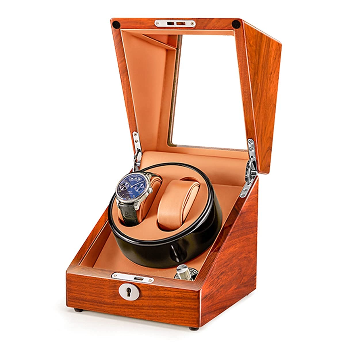QUSYZD Solid Wood Watch Winder for 2+0/2+3 Automatic Watches, with Super Quiet Motor, 4 Rotation Mode Setting, Fit Lady and Man Watches,Rosewood+brown-2+0