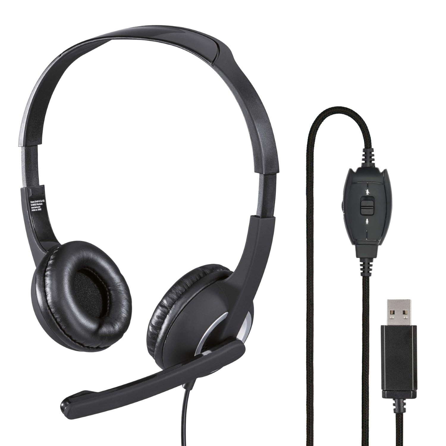 Hama HS-USB250 - Auriculares de Oficina con micrófono, USB, estéreo, Color Negro