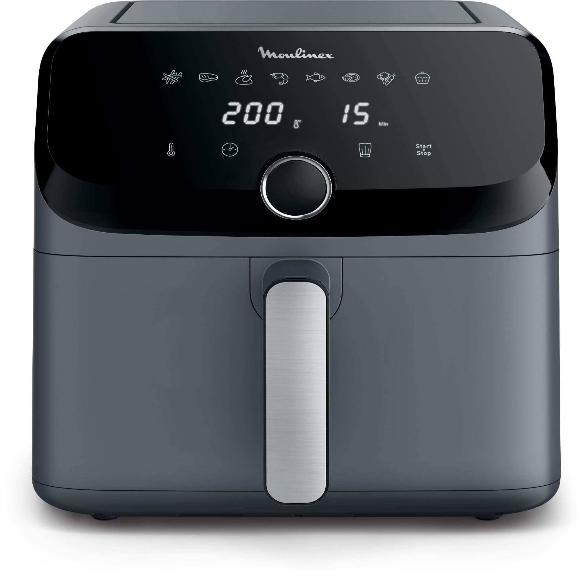 Moulinex Easy Fry Mega, Friggitrice ad Aria Versatile 7,5L/2kg per 8 Persone, 1700-2020W, Capacità Extra-Large, 9 Programmi di Cottura, Esperienza Personalizzata con My Moulinex, Colore Grigio, EZ855B