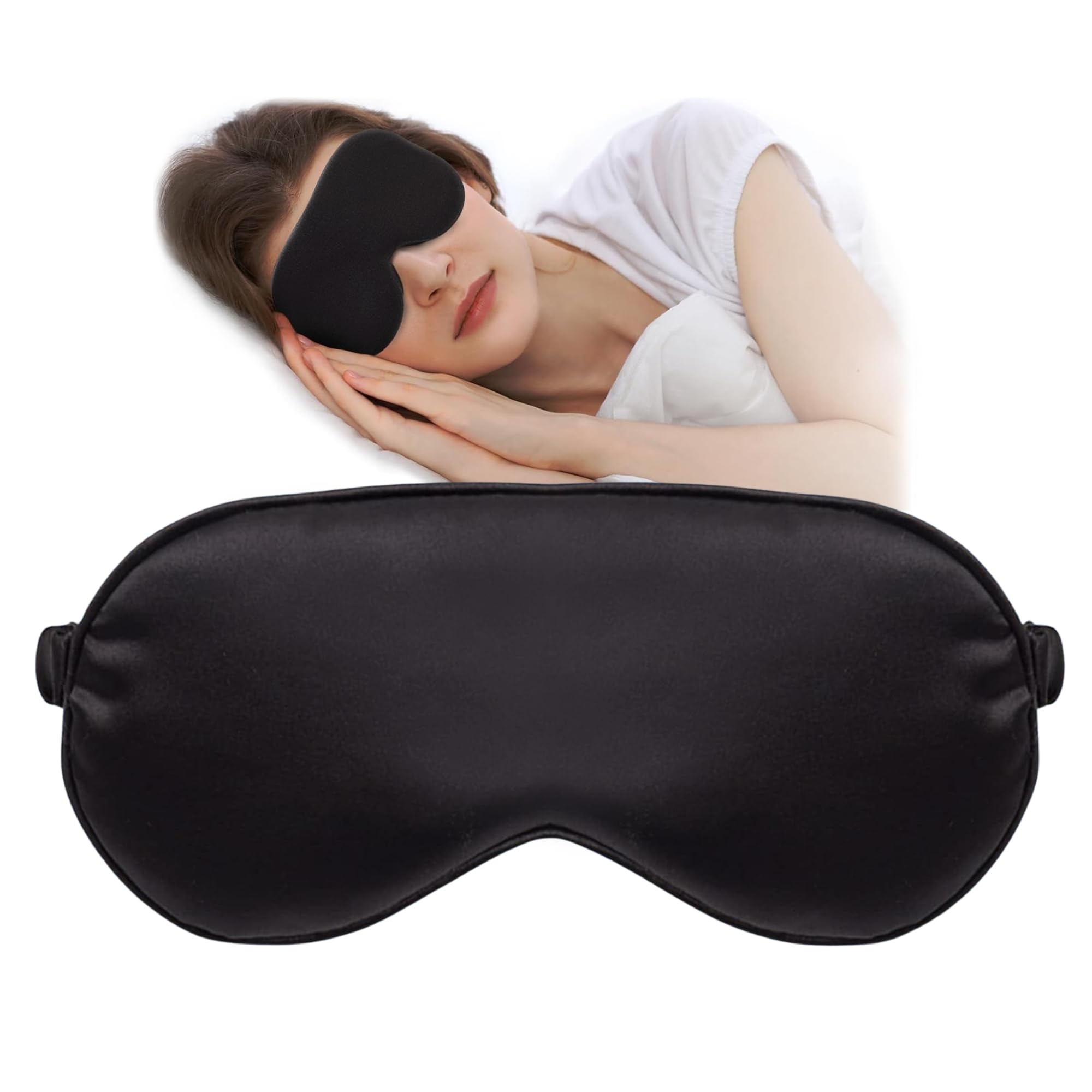Schlafmaske aus Seide für Seitenschläfer - Lichtblockierende Schlafbrille mit verstellbaren Band - Für Frauen & Männer (