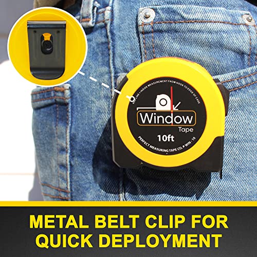 Image of Perfect Measuring Tape - Window Tape Measure - 10 ft Steel - Easy-Read Fractional Tape Measure with Feet & Inches - Great for Measuring Windows, Doors, & Cabinets - Inside & Outside Measurements