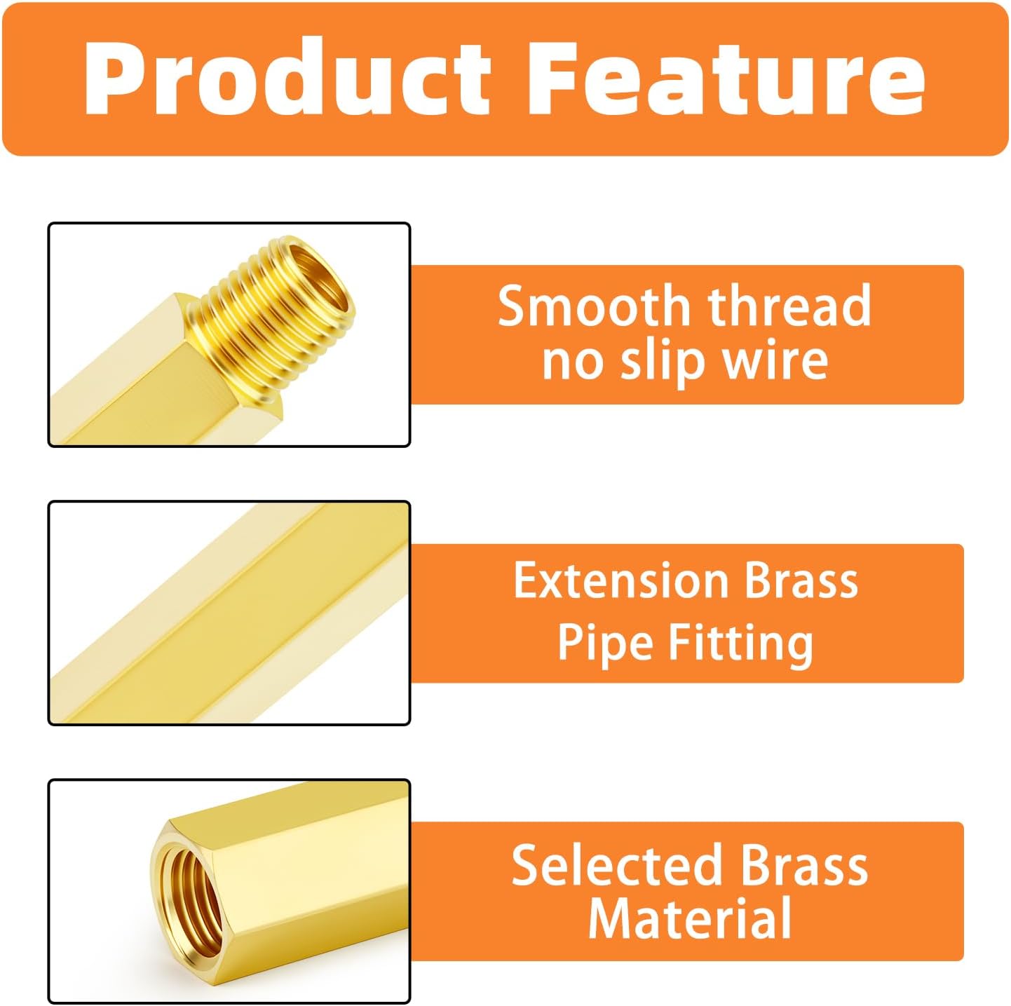 GASHER 5PCS 100mm Extension Brass Pipe Fitting, 3/8" NPT Female to 3/8" NPT Male Pipe Hex Bushing Adapter Converter Adapter