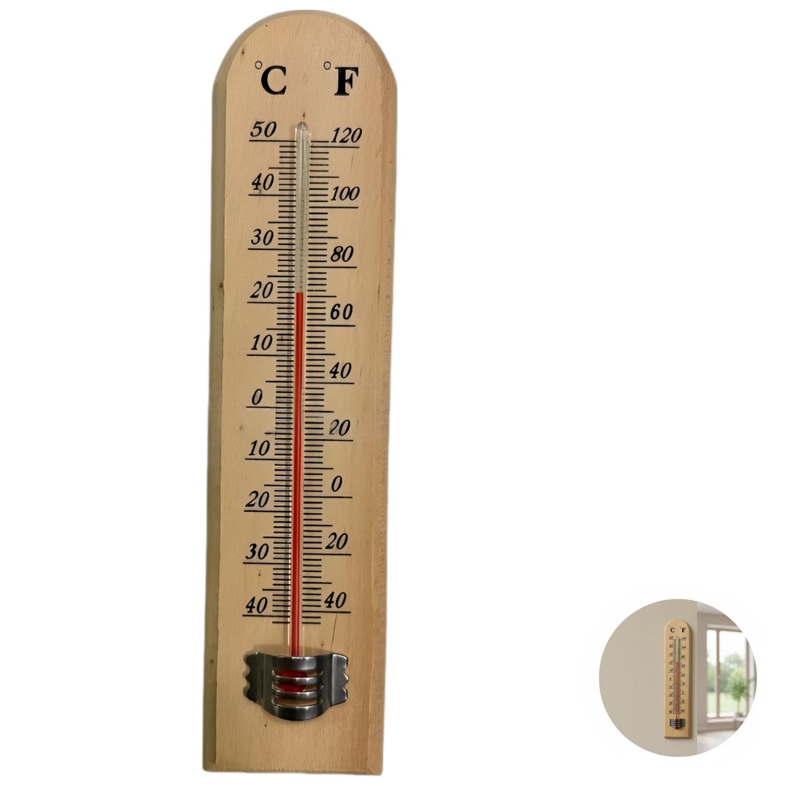 Lot de 5 thermomètres en bois de pin, montage mural, double échelle intérieur/extérieur, affichage suspendu à kérosène, de -40 ℉ à 120 ℉ et de -40 ℃ à 50 ℃, pour maison, serre, fermentation