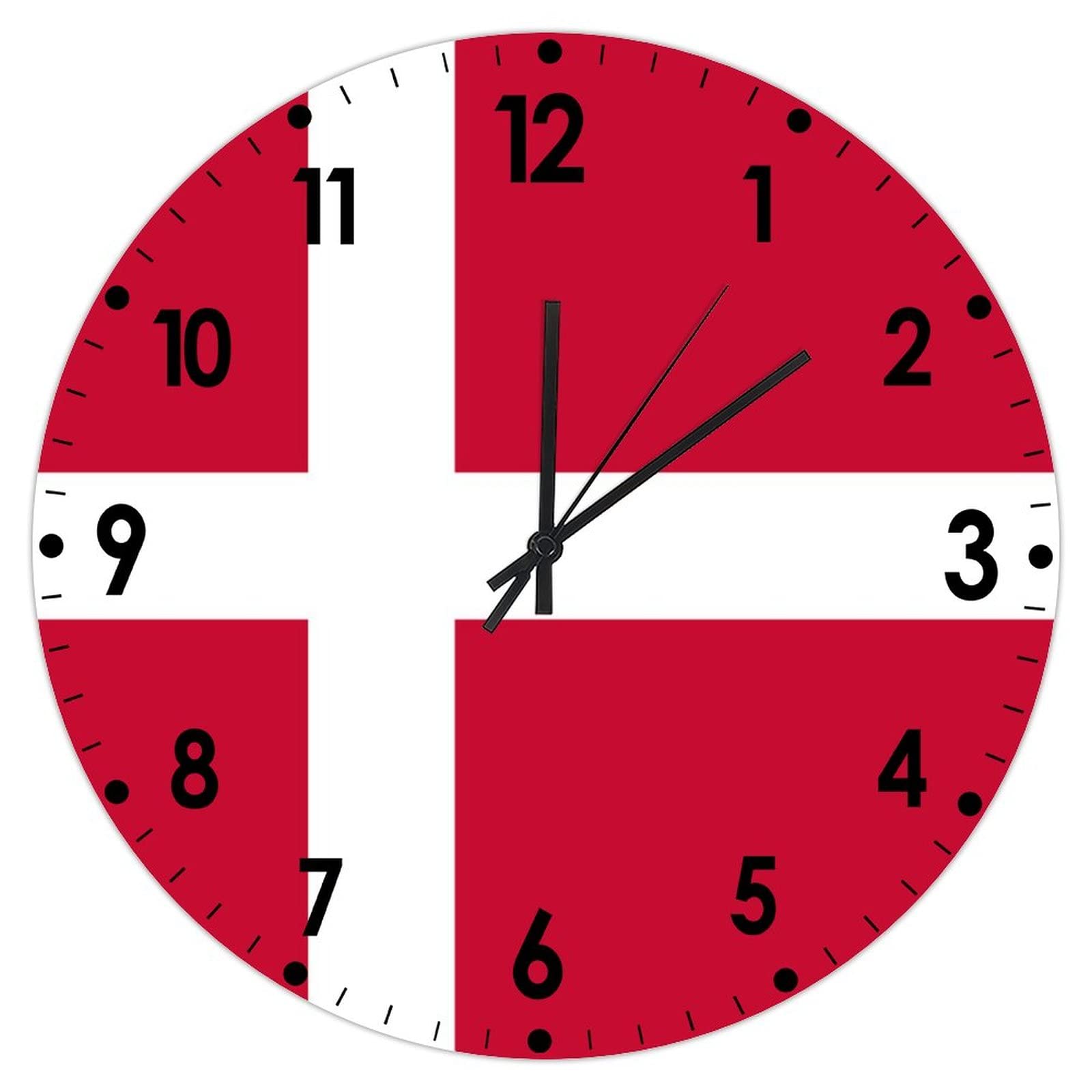 Higoss Denmark Wall Clock Flag Round Clock 10 Inch, Silent Non-Ticking Clock, Battery Operated Accurate Pvc Wall Clock Decorations For Farmhouse Home Office