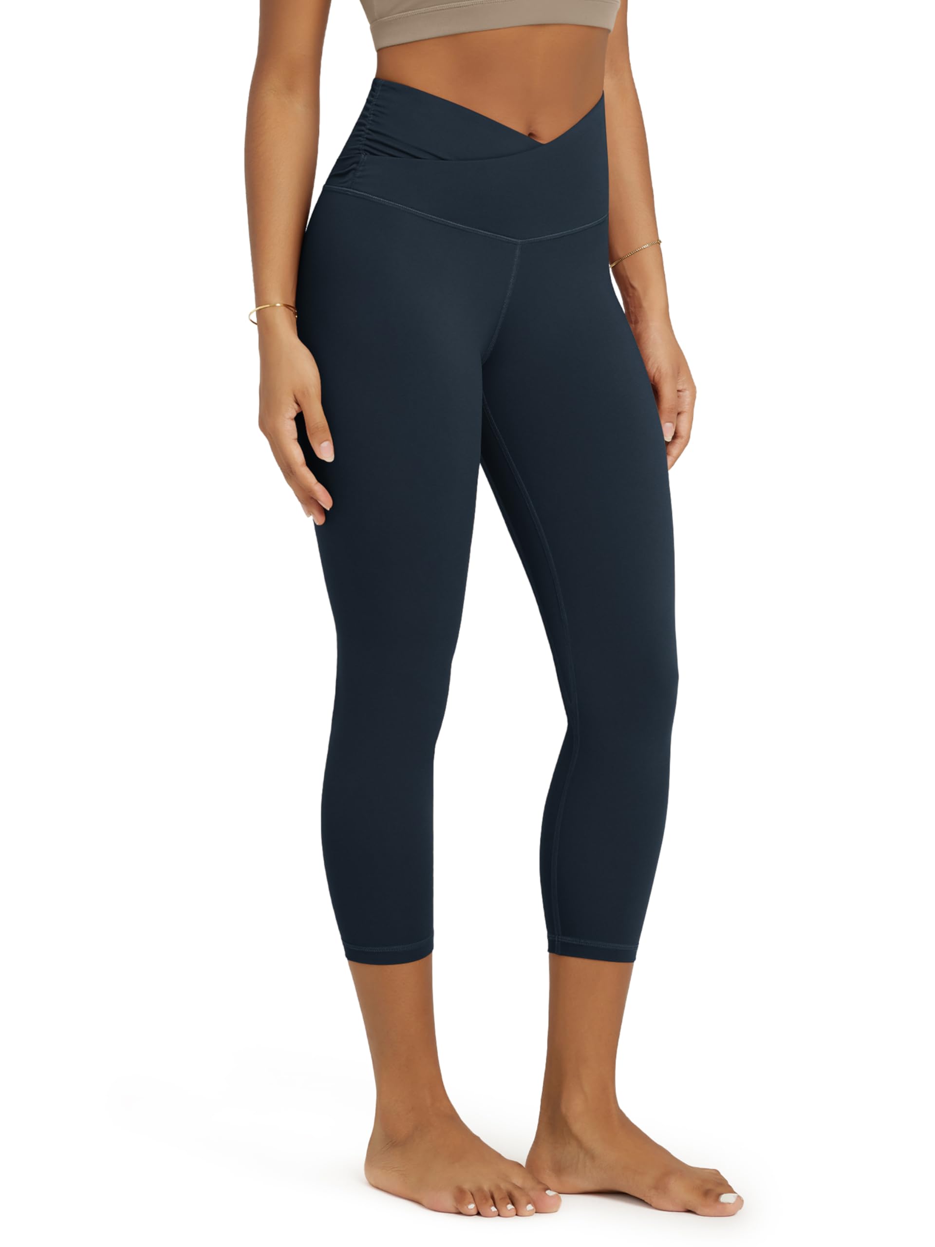 ODODOS Women's Cross Waist Yoga Leggings with Inner Pocket, 23"/25"/28" Gathered Crossover Workout Yoga Pants