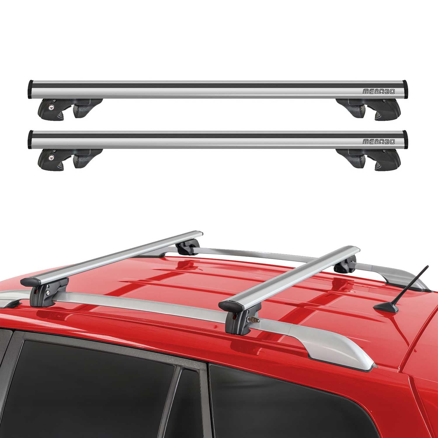 OMAC Roof Rack Cross Bars for BMW 5 Series E61 Wagon 2004-2010 Lockable 198Lbs Aluminium Silver 2Pcs fits Cargo Carriers Kayak Canoe Bike Snowboard