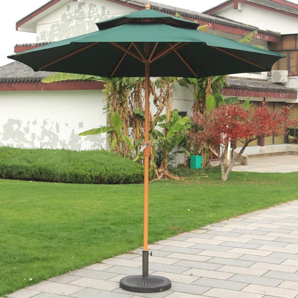 XJBTBA Parasol ogrodowy Drewniany parasol ogrodowy, patio na świeżym powietrzu Parasol przeciwsłoneczny na plażę z korbą, podwójny baldachim, 2,7 m / 9 stóp, zielony