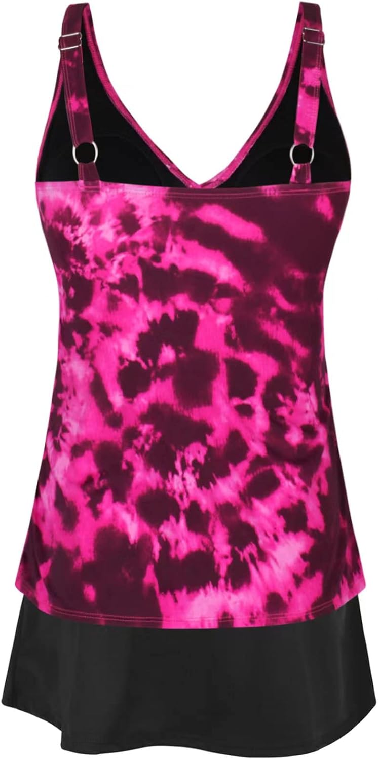 JINXUEER Women's Plus Size Sports Swimsuit Solid Tankini Set Bathing Suit Ruched Modest Two Piece Skirt Swimwear