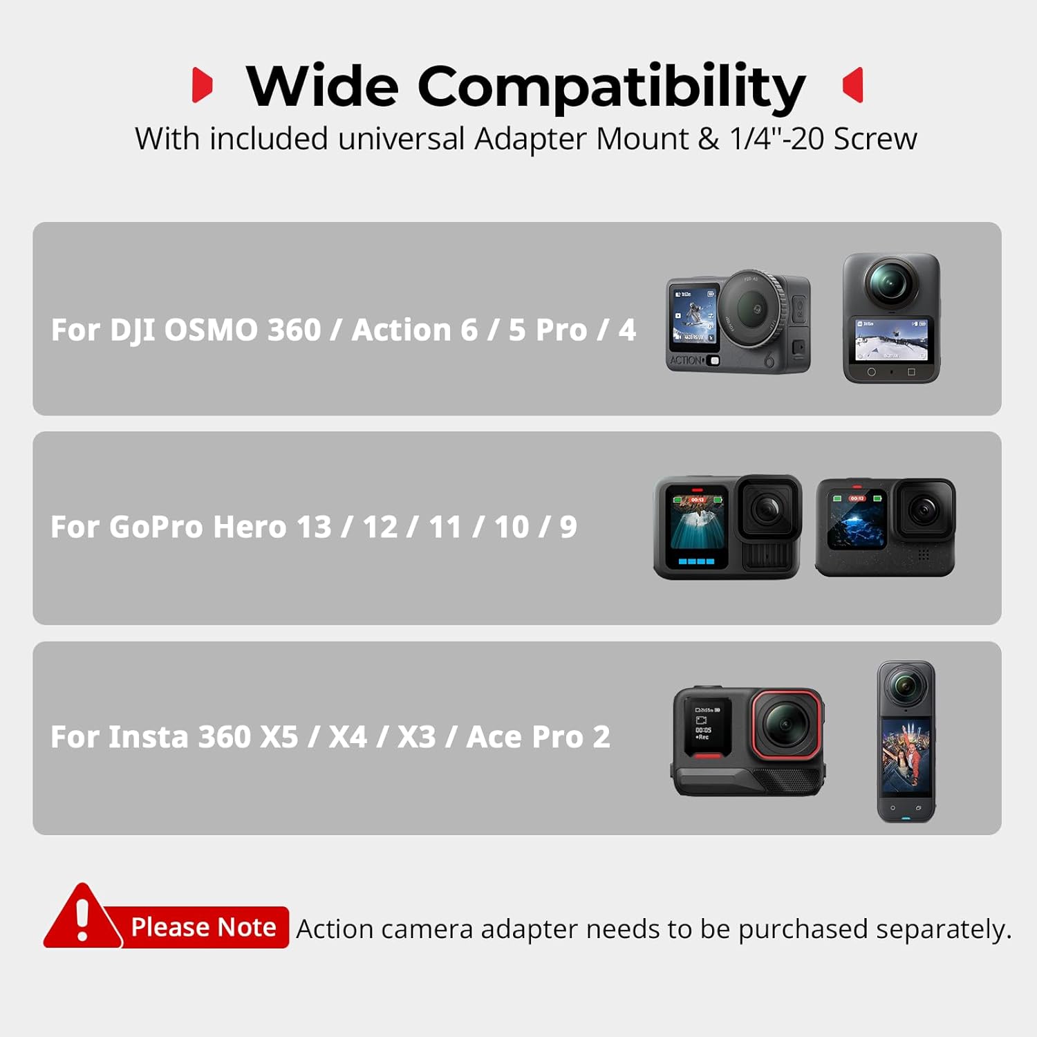 SMALLRIG Motorcycle Mount Bundle for Insta360 X5/X4/X3 360 Camera, for DJI OSMO 360/Action 6/5 Pro, for GoPro, Bike Handlebar Invisible Selfie Stick with Dual Ball Heads Super Clamps, Adapter - 5459