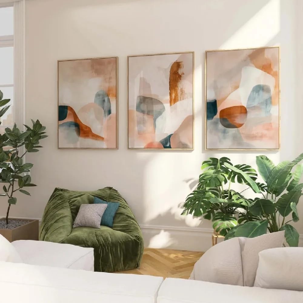 GOSRD Canvas Prints Abstract Neutral Earth Tone Art, Minimalist Style Used For Living Room Bedroom Wall Decoration(60x90cm-3Pcs)