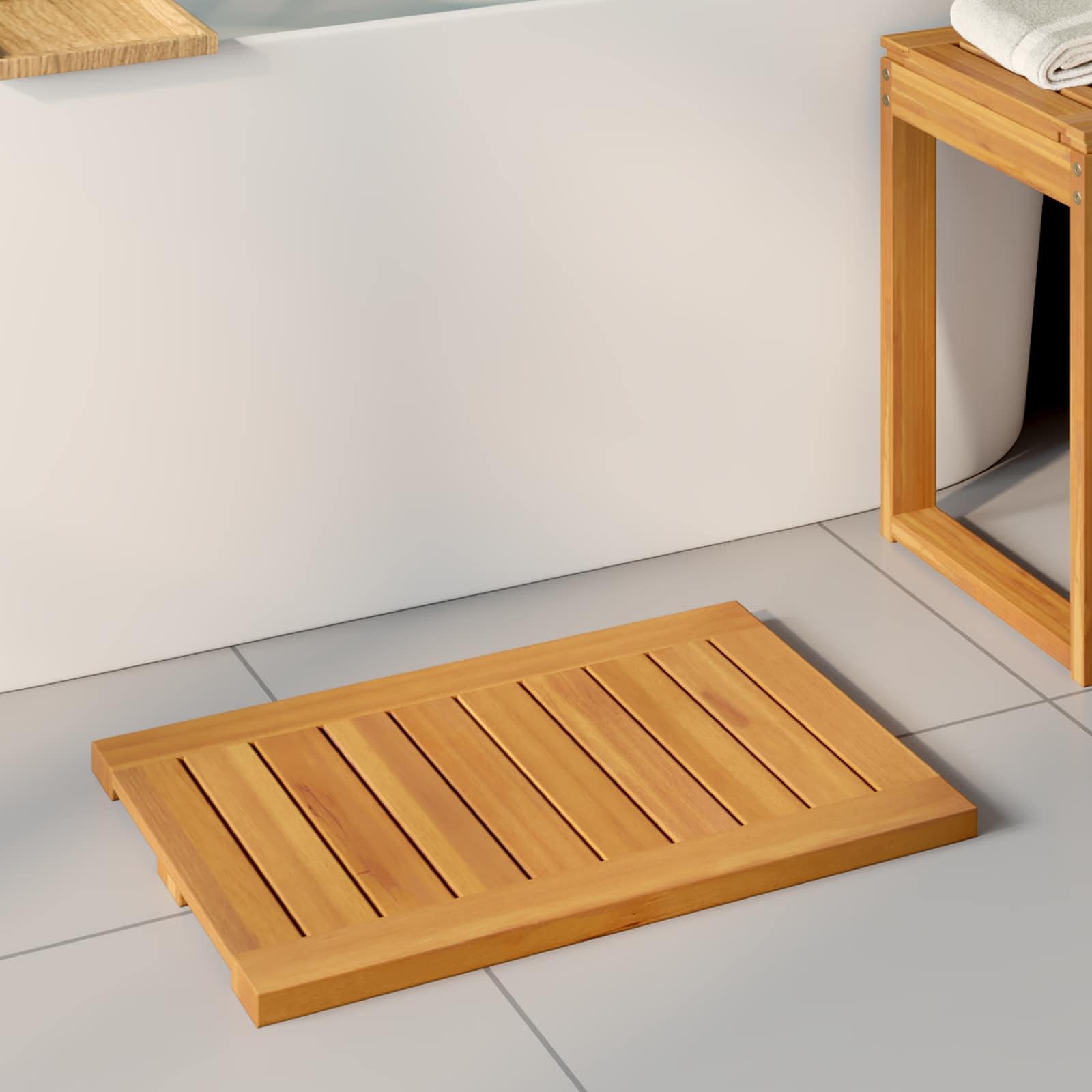 Tapis de bain en bois marron 60x40 cm antidérapant et ventilé